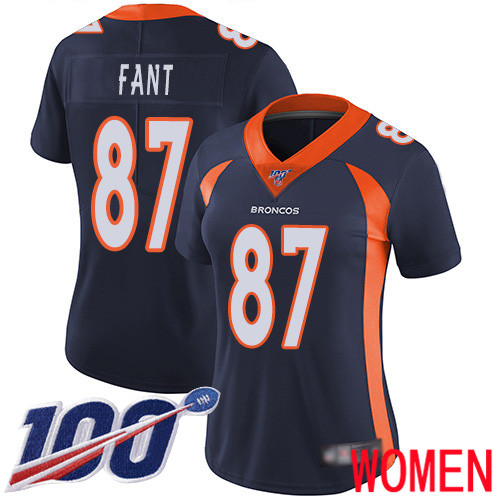 Women Denver Broncos #87 Noah Fant Navy Blue Alternate Vapor Untouchable Limited Player 100th Season Football NFL Jersey